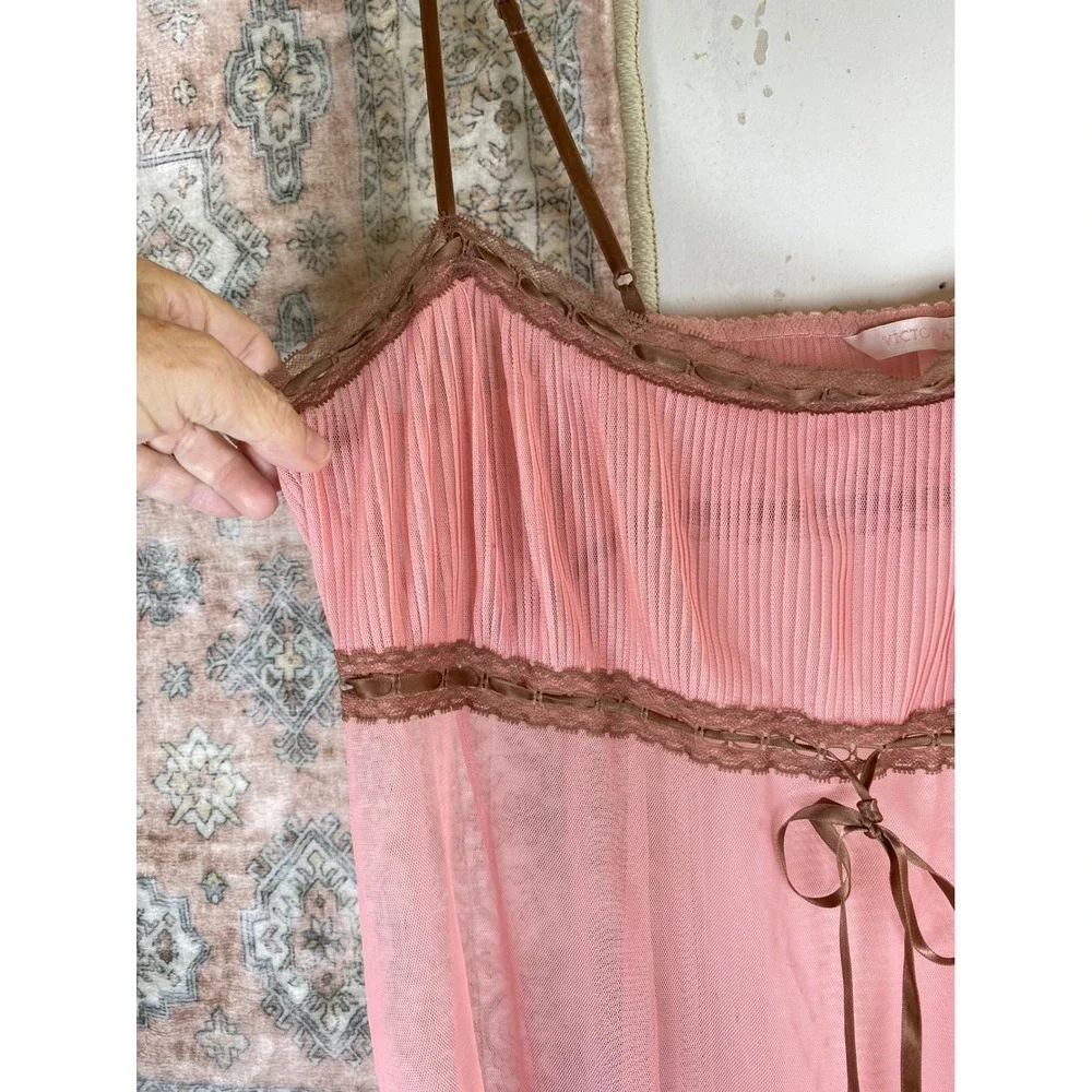 Vintage Victoria's Secret Babydoll Chemise L Pink Excellent Y2K Fairycore Sheer